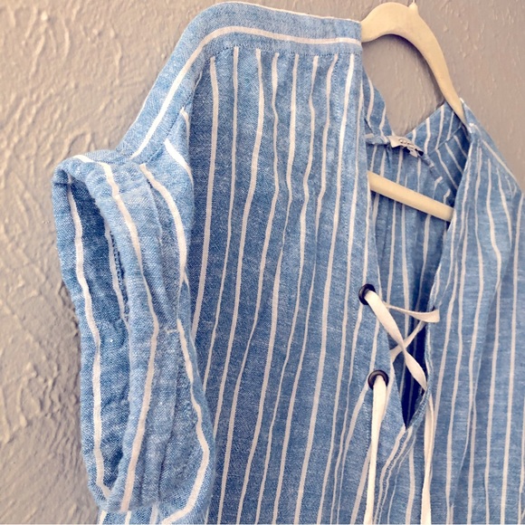 Rails Striped Lace Up Slouchy Blue Top - Medium - Summer Blouse - Picture 4 of 8